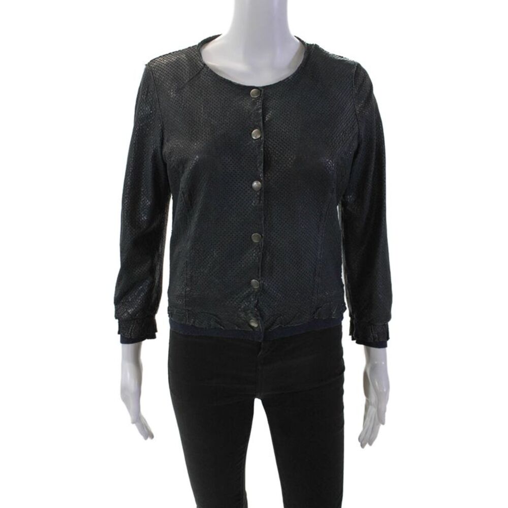 Di Bello Womens Linen Long Sleeve Button Lined Sleek Top Black Size EUR 40